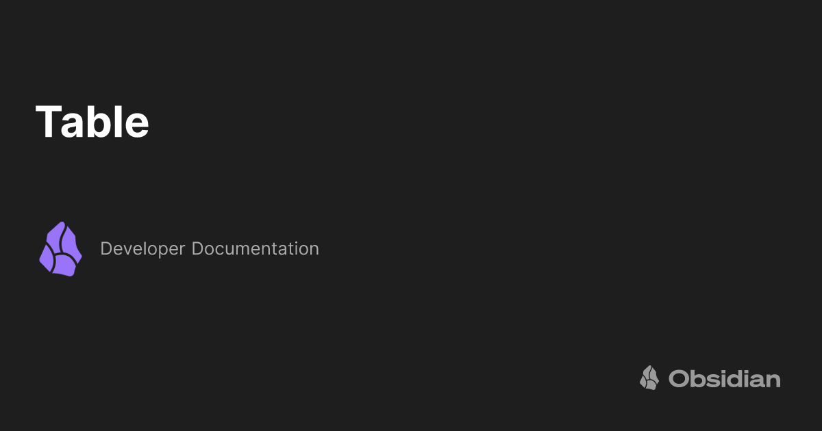Table developer documentation