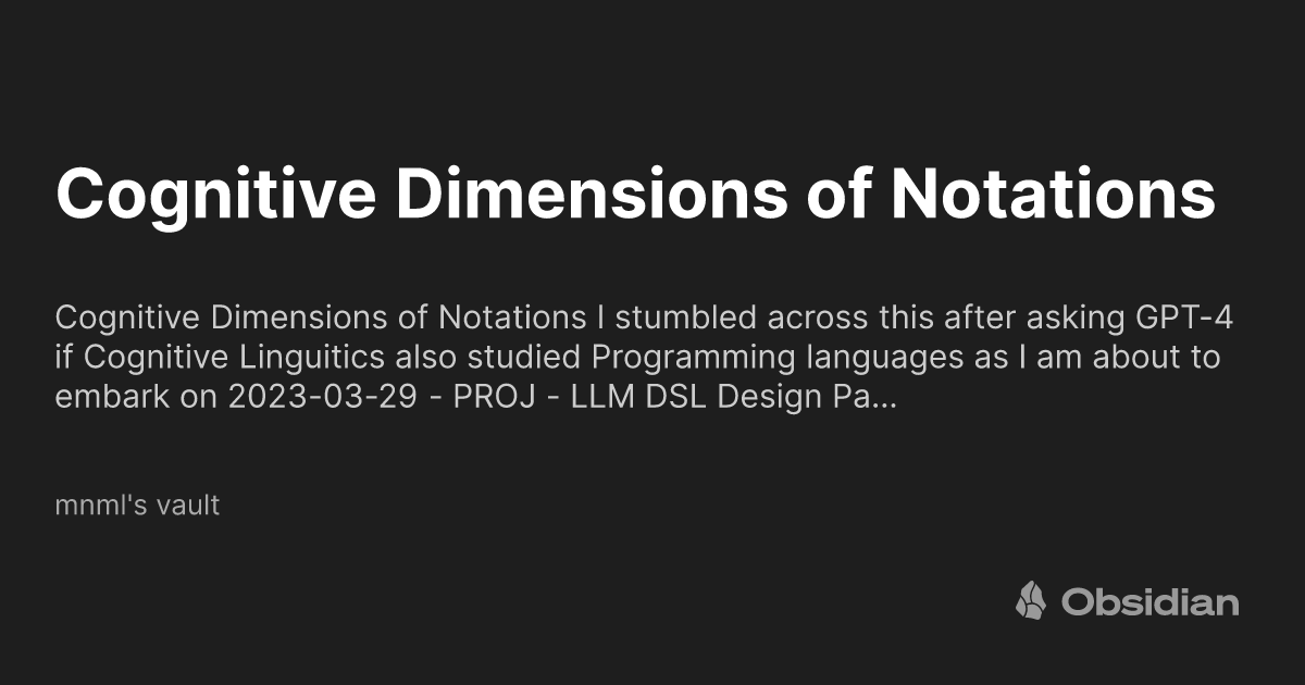 Cognitive Dimensions of Notations mnml's vault Obsidian Publish