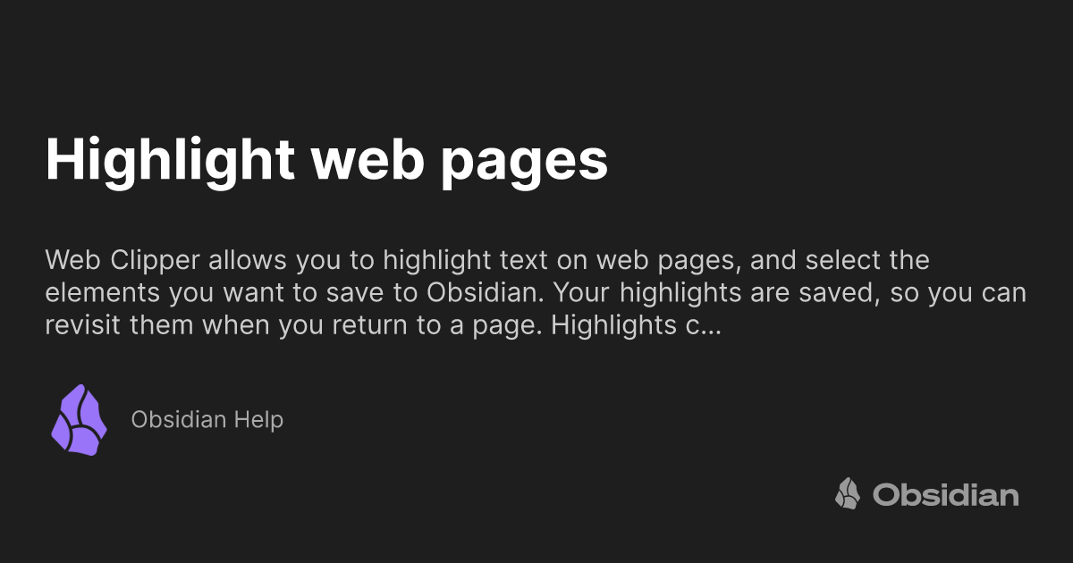 Highlight web pages Obsidian Help