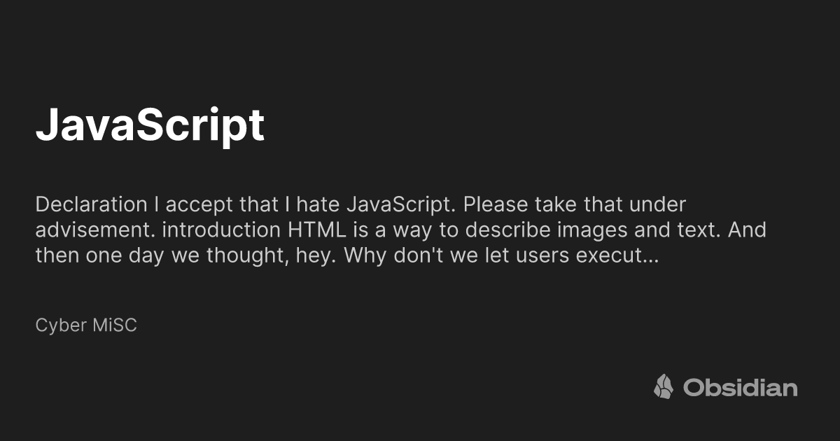 JavaScript - Cyber MiSC - Obsidian Publish