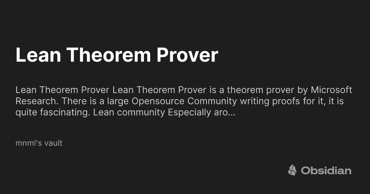 Lean Theorem Prover - mnml's vault - Obsidian Publish