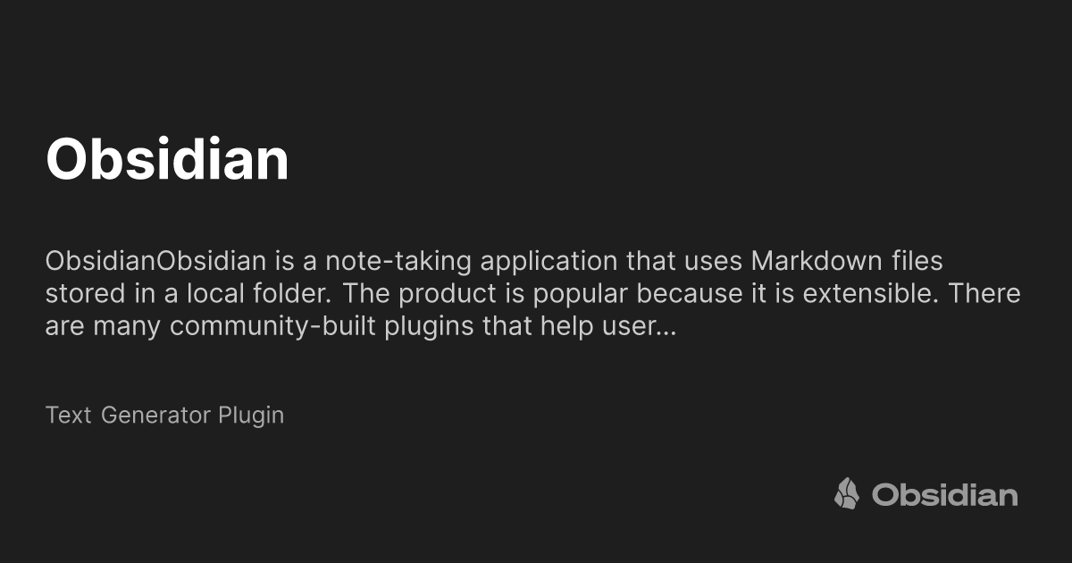 Obsidian Text Generator Plugin Obsidian Publish Obsidian Text Generator Plugin Obsidian Publish