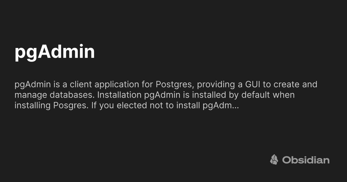 pgAdmin - Obsidian Publish